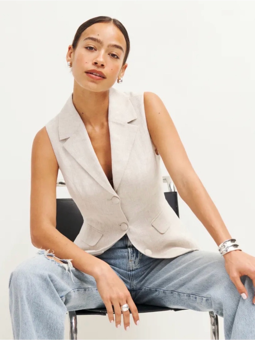 Reformation Billie 100% Linen Vest Size Small